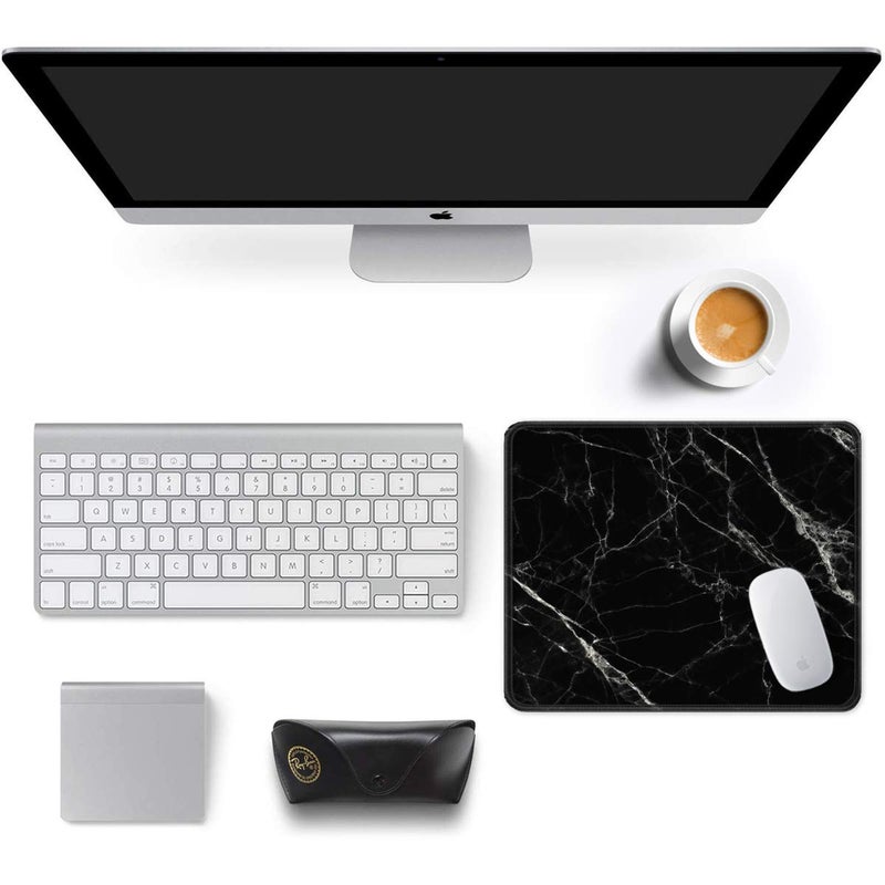 Auhoahsil Mouse Pad, 12 x 10 in Nature Marble Theme Computer Mouse Pad for Desk, Premium-Textured Non-Slip Rubber Stitched Edges Waterproof Square Mouse Mat for Gaming Work Wireless Mice, Black - Image 3
